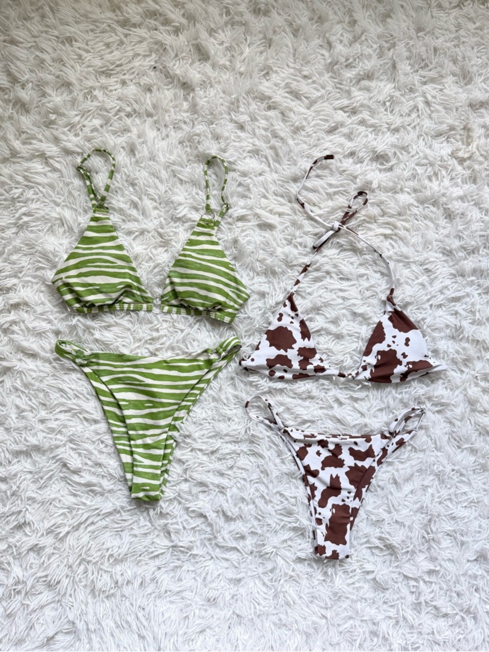 SHEIN Green Stripe & Brown Cow Print Bikini Sets